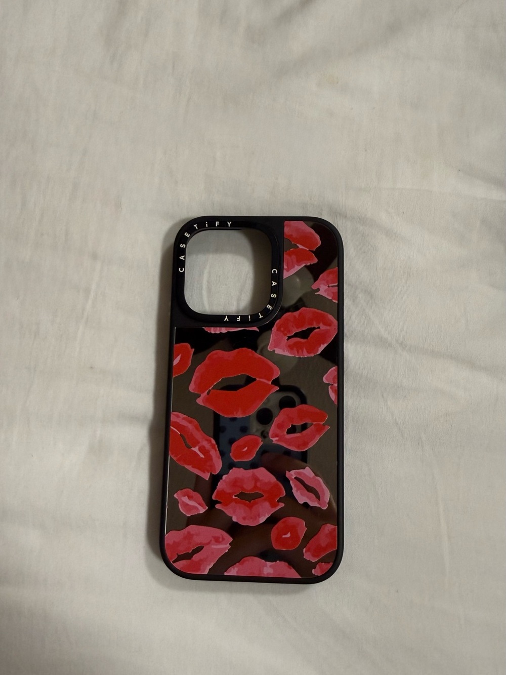Casetify Black Phone Case with Red & Pink Lip Print